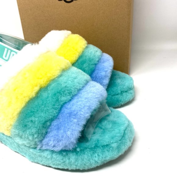 UGG FLUFF YEAH Women Size 8 1097169 TPMLT Green Fur Sheep Slides Slipper Sandal - Picture 8 of 10